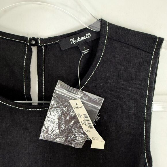 MADEWELL Contrast-Stitch Relaxed Straight-Leg Jumpsuit 0 Jet Black Linen NWT B65 - Picture 5 of 6